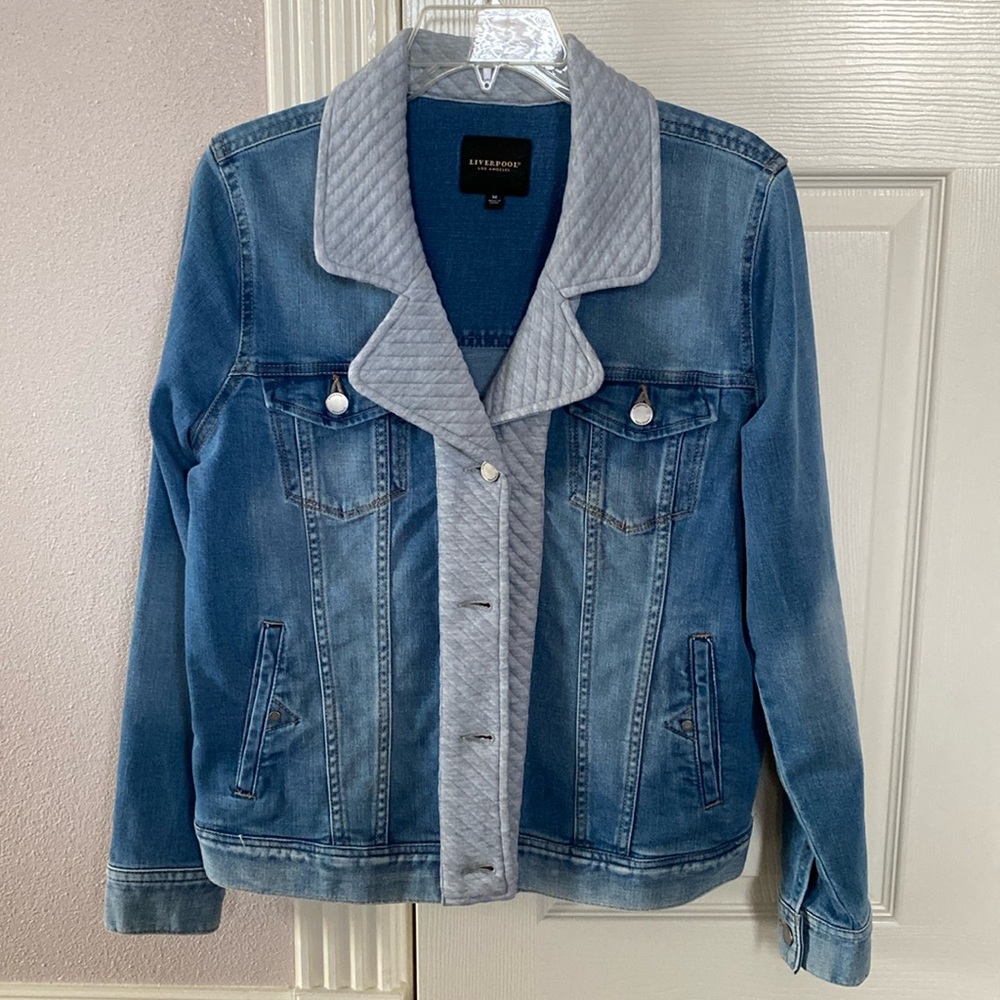 Liverpool Medium Blue Denim Jacket with Light Gray Quilted Trim